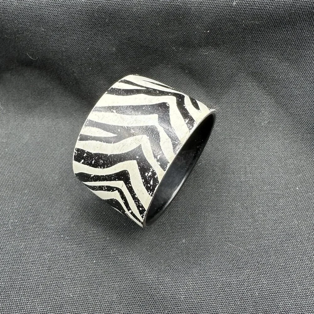 Black White Zebra Print Napkin Rings Set Of 6 Animal Pattern Table Decor Vintage
